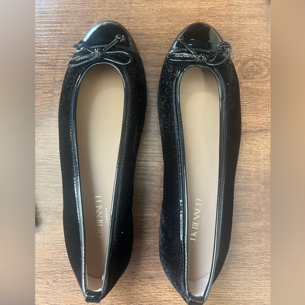 LK Bennett Black Velvet Loafers with Bow